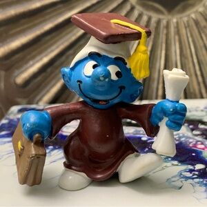 Vintage Figurine Smurf Graduate Graduation Peyo